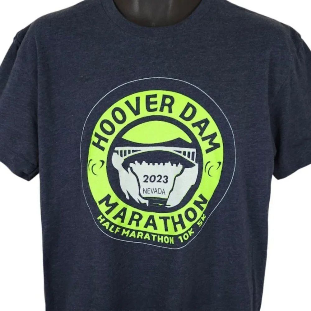 Hoover Dam Marathon T Shirt Mens Size Large Blue Half Marathon 10K 5K 2023